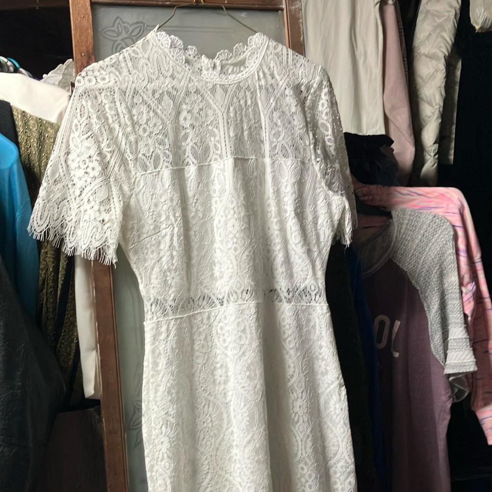 Lulu's White Flutter Sleeve Sheath Dress
